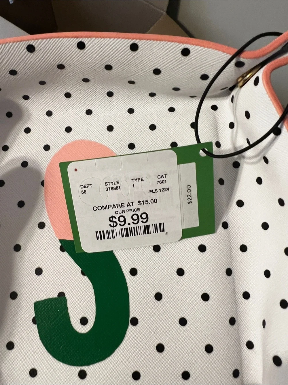kate spade Polka Dot Leather Valet Tray with Pink and Green Monogram